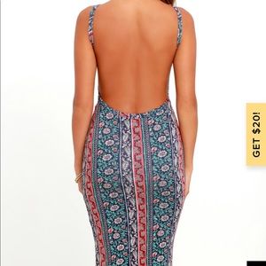 Kiss the Sky Navy Blue Print Midi Dress
